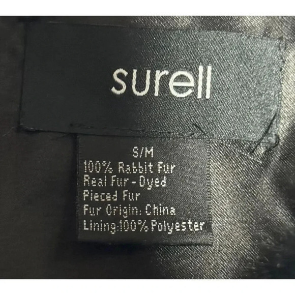Surell 100% Rabbit Fur Woman's Black Vest size small medium big collar hook eye - Picture 5 of 7